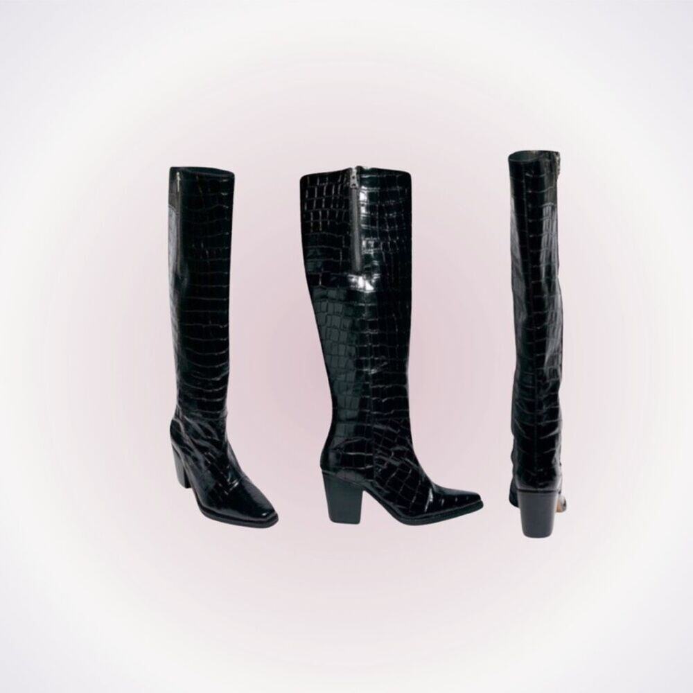 AllSaints Cohen Knee-High Boots in Croc Emboss | Sz 39